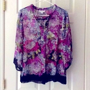 Women’s Purple Sheer Floral Light Weight See Through Top Size 12P CHARTER CLUB
